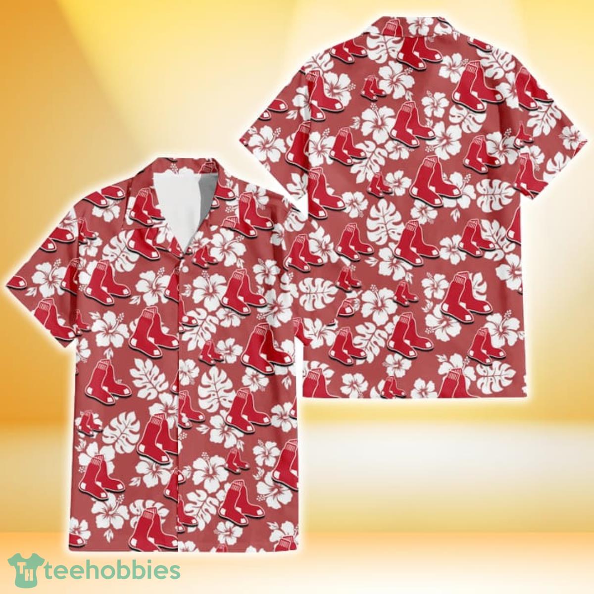 Boston Red Sox White Hibiscus Indian Red Background 3D Hawaiian Shirt Gift For Fans Gift For Fans Product Photo 1