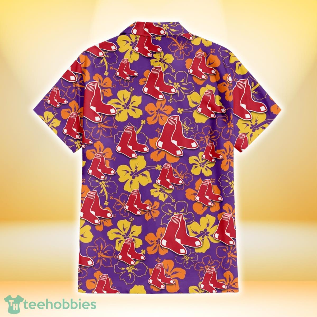 Boston Red Sox Yellow And Orange Hibiscus Purple Background 3D