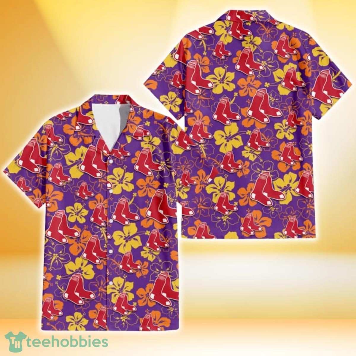 Boston Red Sox Yellow And Orange Hibiscus Purple Background 3D Hawaiian  Shirt Gift For Fans Gift For Fans