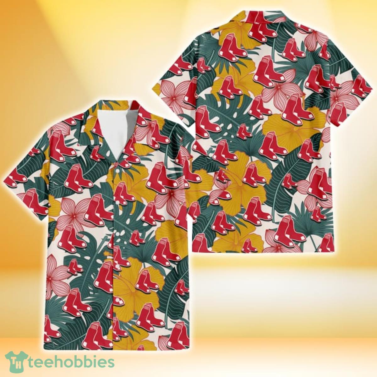 Boston Red Sox Yellow Hibiscus Green Banana Leaf Pink Porcelain Flower 3D Hawaiian Shirt Gift For Fans Gift For Fans Product Photo 1