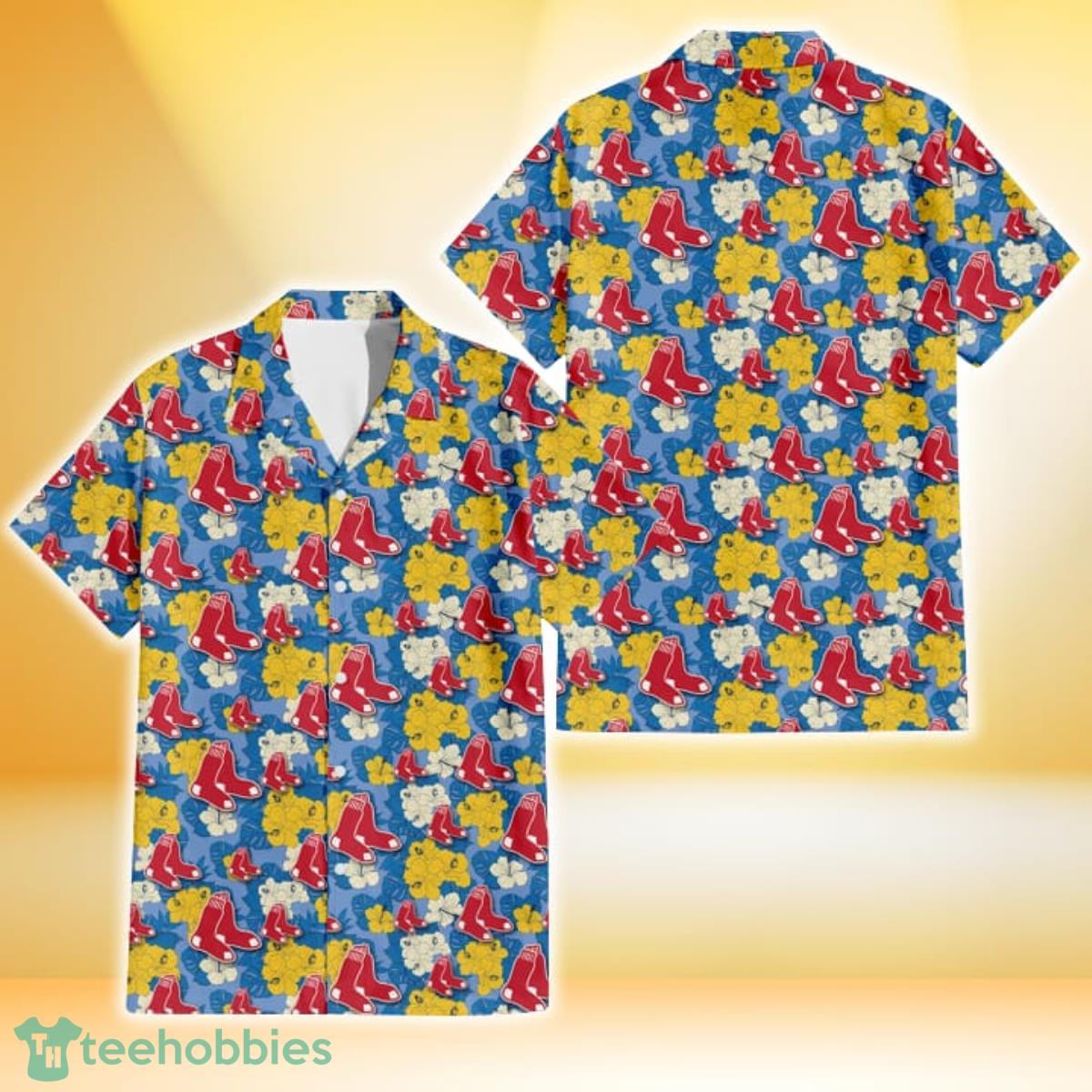 Boston Red Sox Yellow White Hibiscus Powder Blue Background 3D Hawaiian  Shirt Gift For Fans Gift For Fans