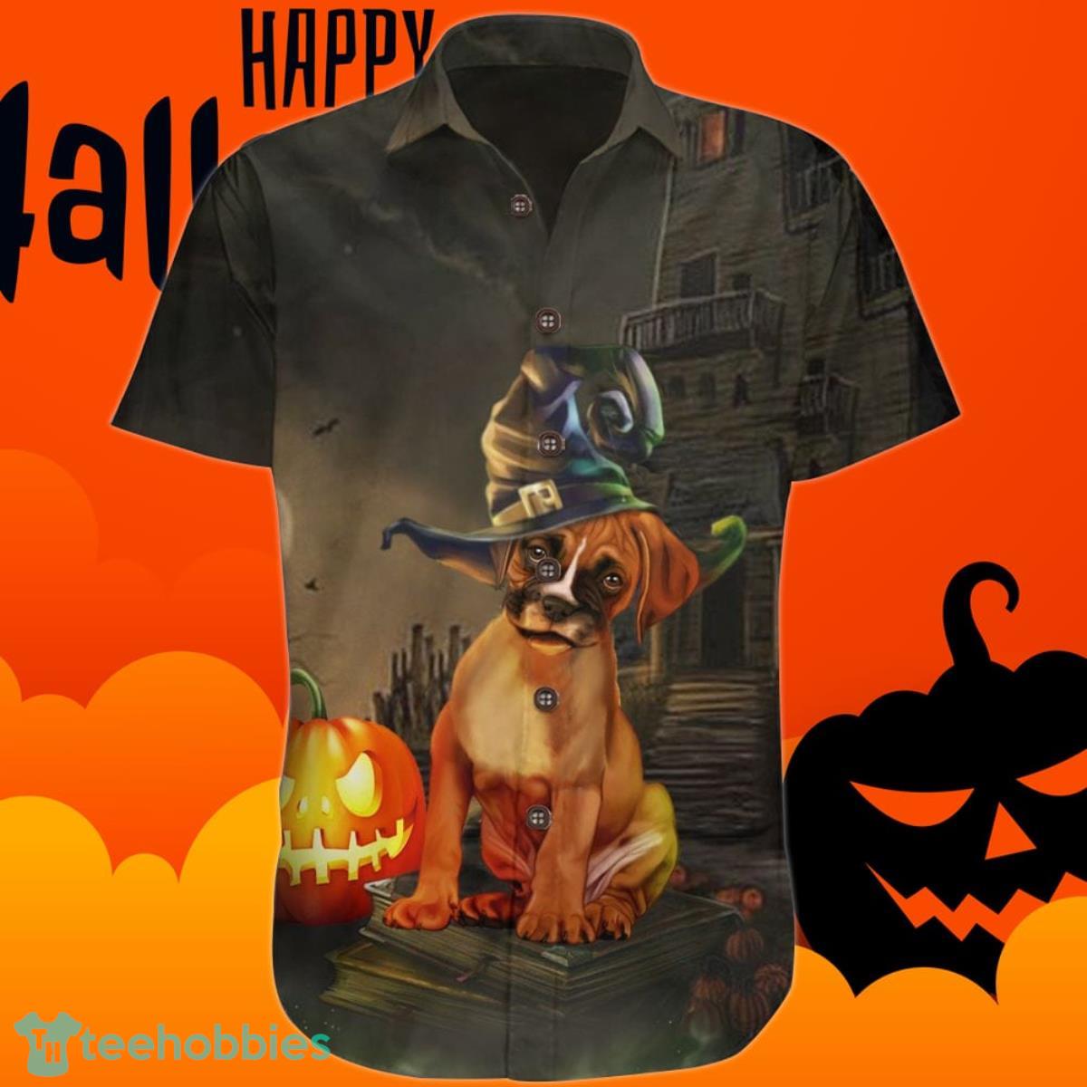 Boxer Halloween Hawaiian Shirt Pumpkin Aloha Shirt Dog Graphic Halloween Present For Friends Product Photo 1