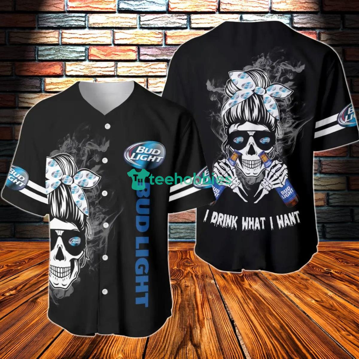 Bud Light Beer Women I Drink What I Want Baseball Jersey Product Photo 1