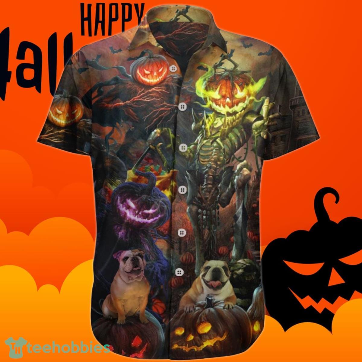 Bulldog Pumpkin King Halloween Hawaiian Shirt Dog Graphic Tee Halloween Teacher Gift Product Photo 1