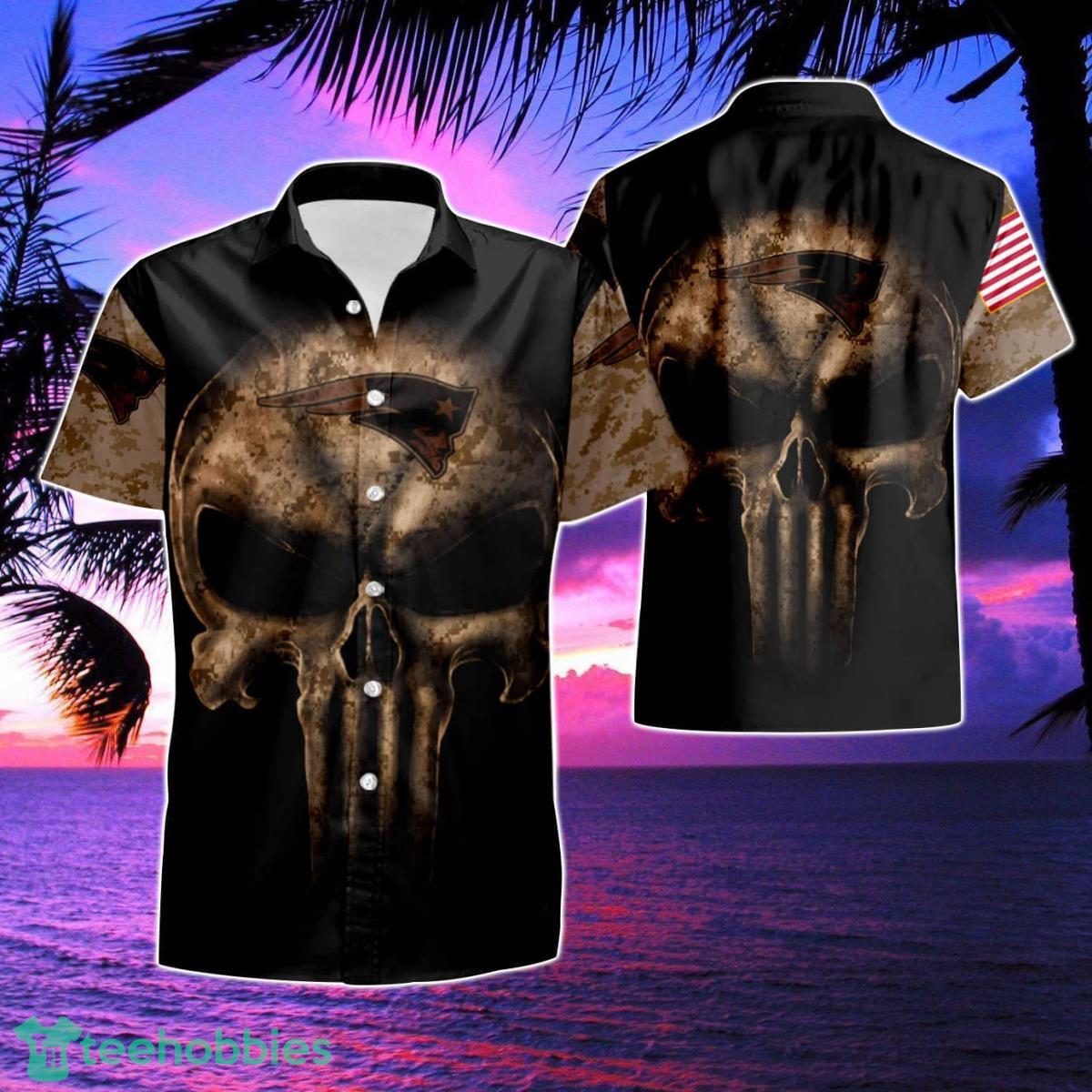 Camouflage Skull New England Patriots American Flag Summer Hawaiian Shirt And Short Product Photo 1
