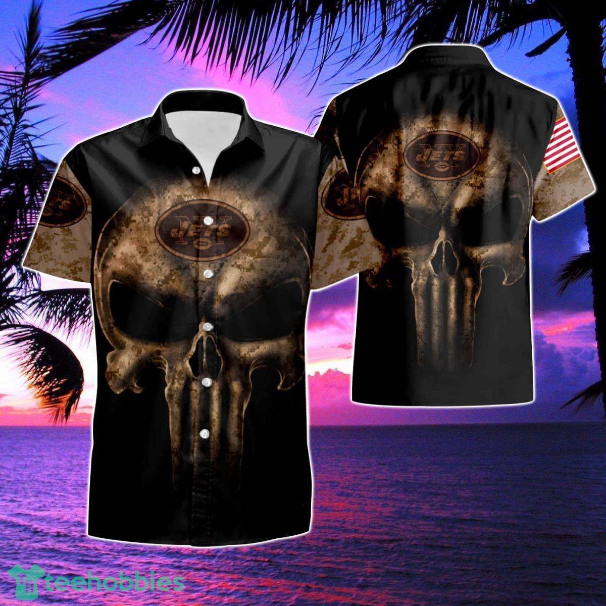 Camouflage Skull New York Jets American Flag Summer Hawaiian Shirt And Short Product Photo 1