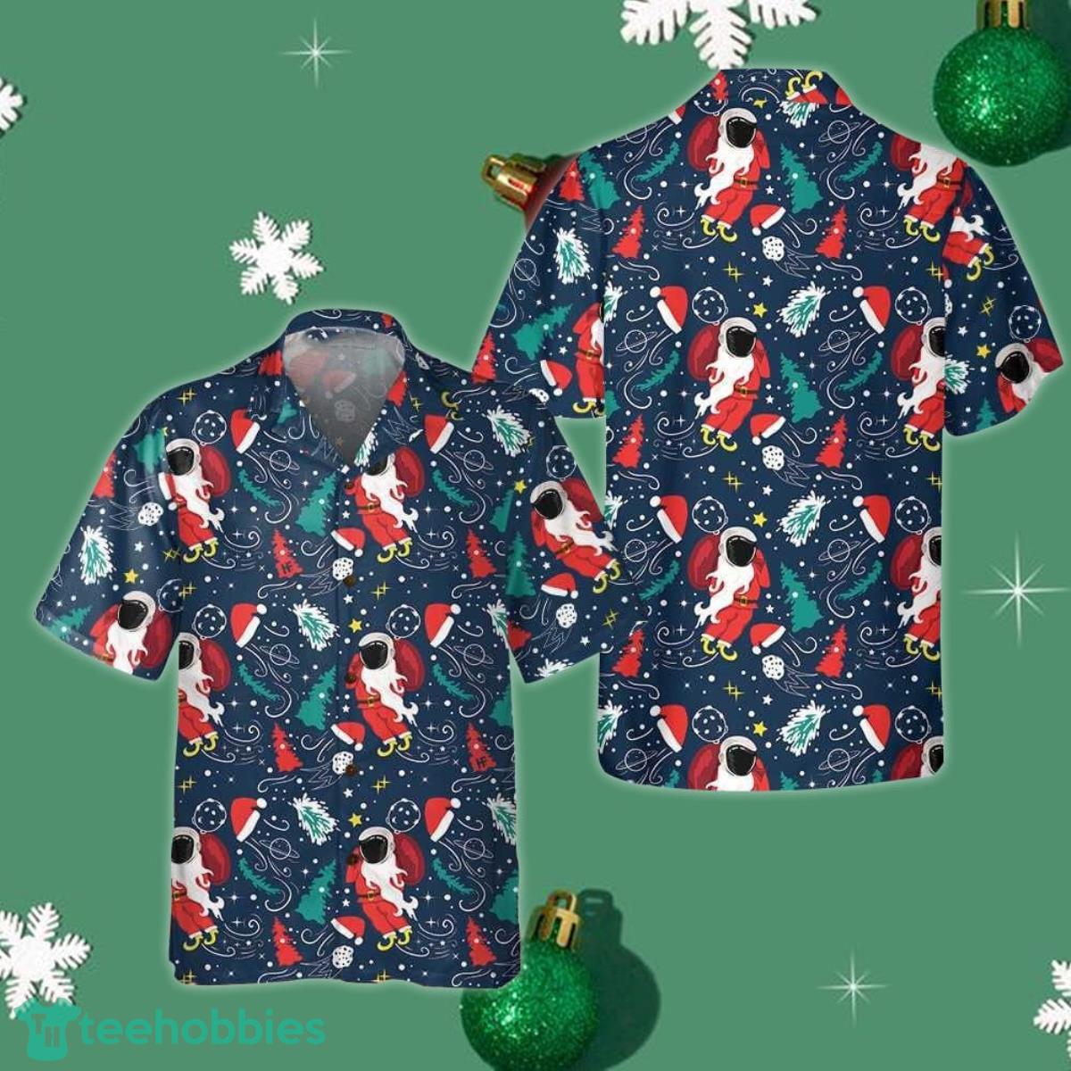 Cartoon Santa Claus Flying In Space Hawaiian Shirt Christmas Button Up Shirt Best Gifts For Him Product Photo 1
