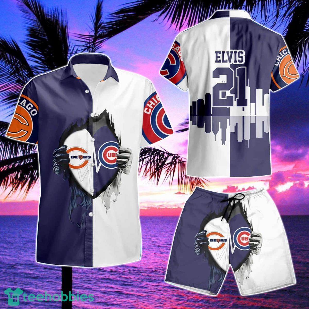 Chicago Bears And Chicago Cubs Heartbeat Love Summer Beach Hawaiian Shirt And Short Product Photo 2