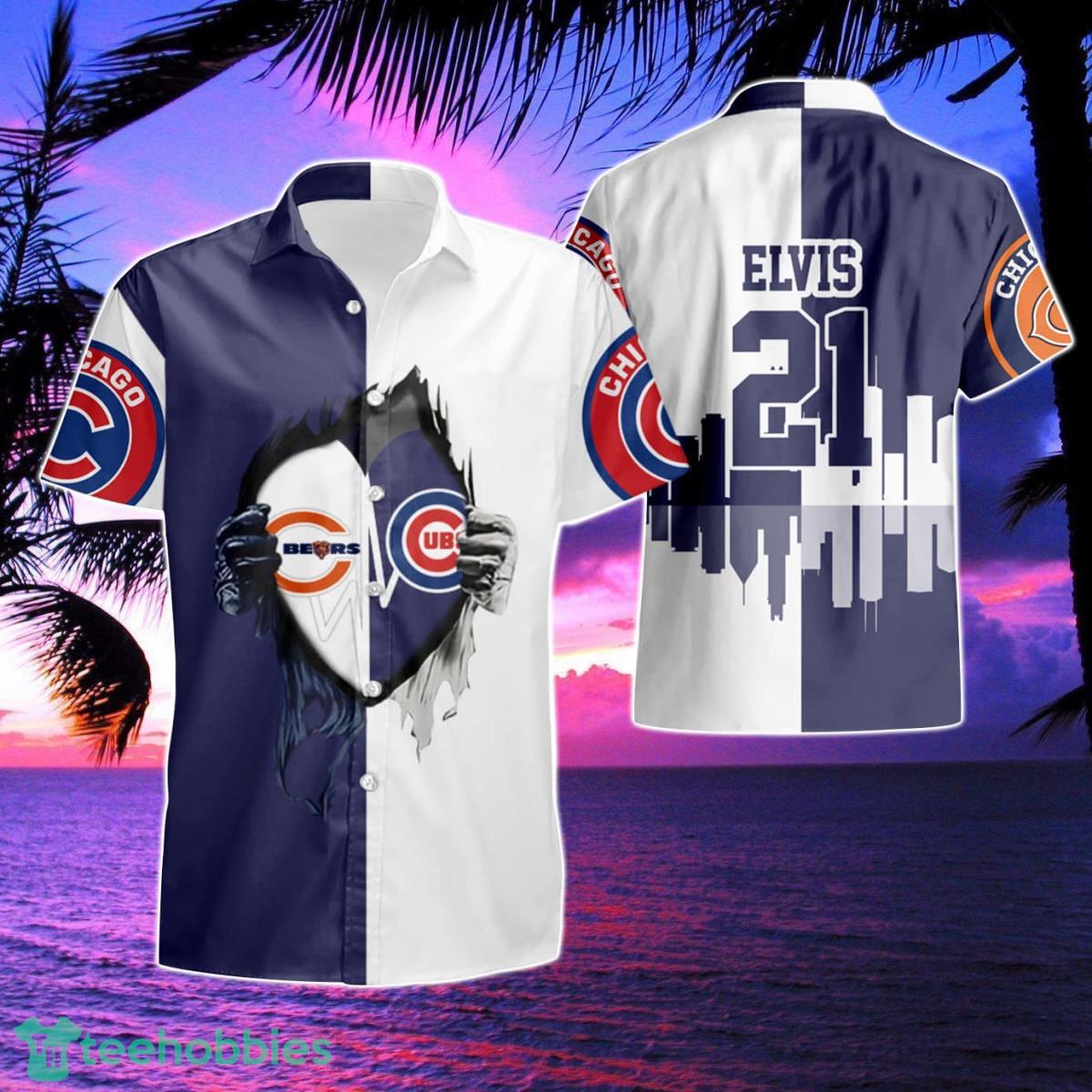 Chicago Bears And Chicago Cubs Heartbeat Love Summer Beach Hawaiian Shirt And Short Product Photo 1