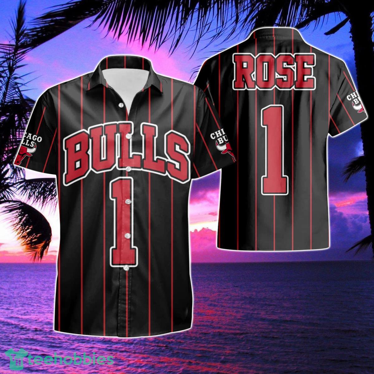 Chicago Bulls Derrick Rose 1 Nba Throwback Red Stripes Summer Hawaiian Shirt And Short Product Photo 1