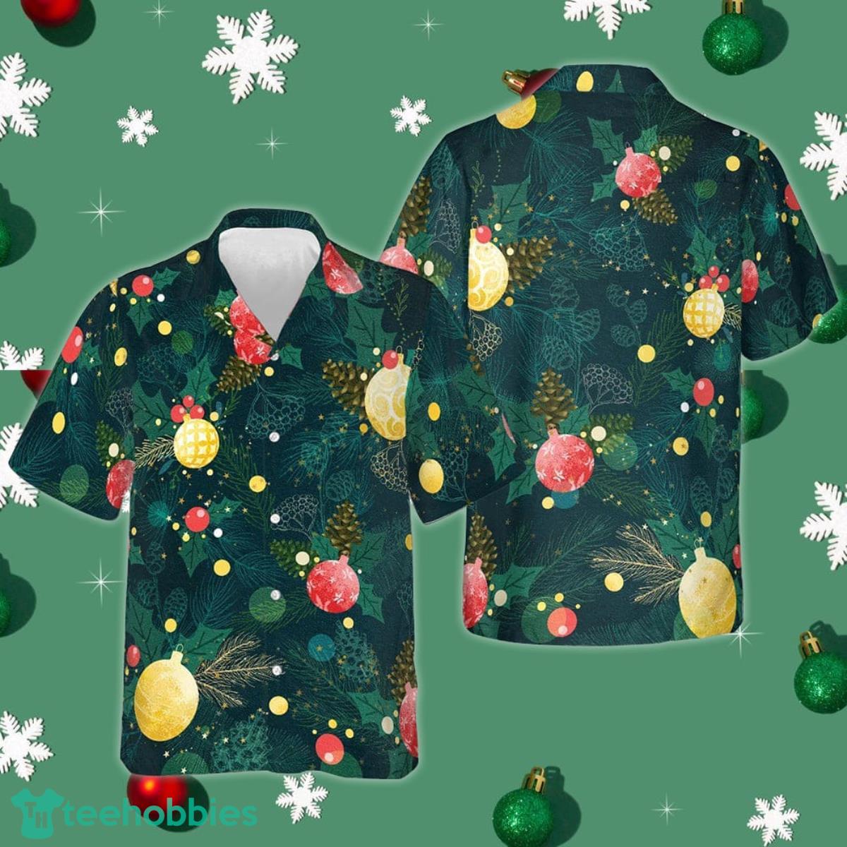 Christmas Ball Ornaments Hawaiian Shirt Short Sleeve Button Down Beach Shirts Gifts For Xmas Product Photo 1