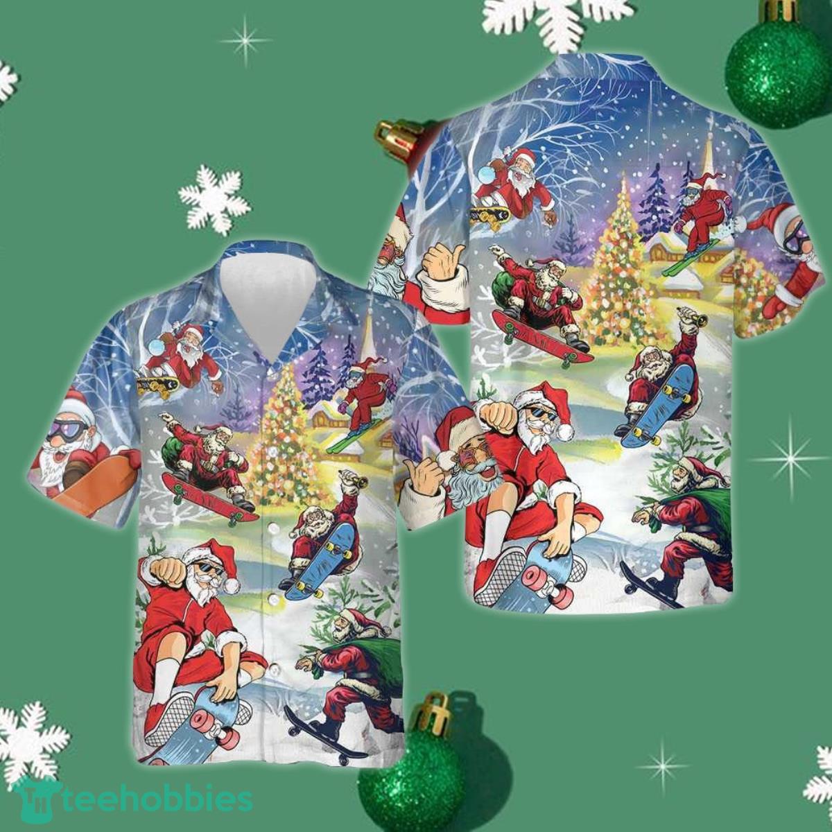 Christmas Come On Skateboard With Santa Hawaiian Shirt Funny Xmas Santa Claus Shirt Gift Product Photo 1