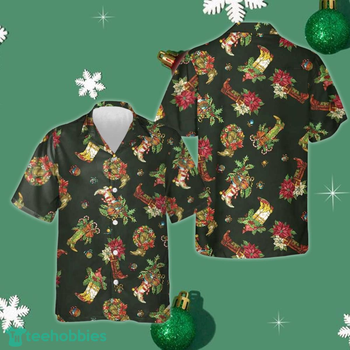 Christmas Cowboy Boots Hawaiian Shirt Short Sleeve Button Up Gifts For Christmas Day Product Photo 1