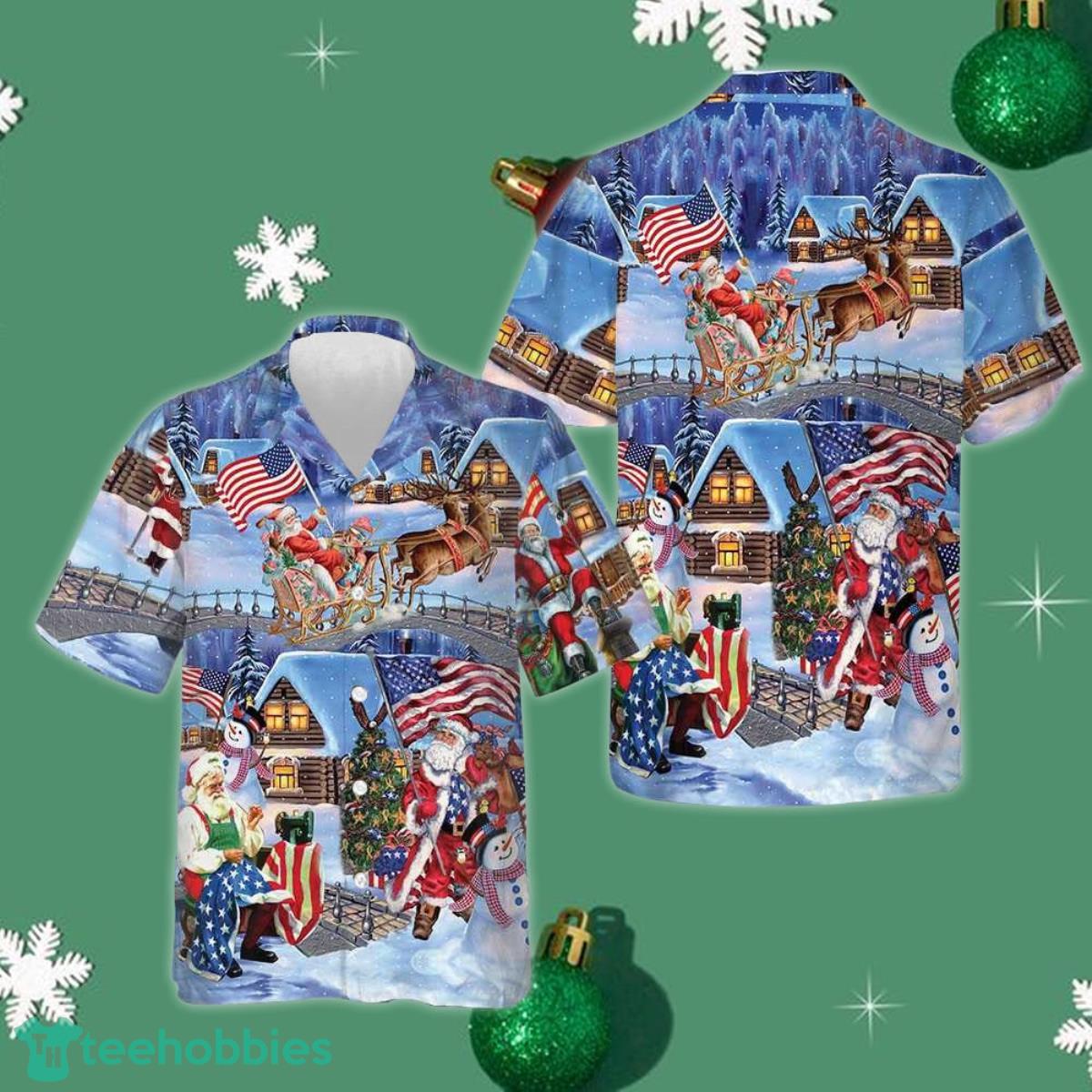 Christmas Holiday Santa Patriot Hawaiian Shirt Merry Christmas Shirt Gift Ideas Product Photo 1