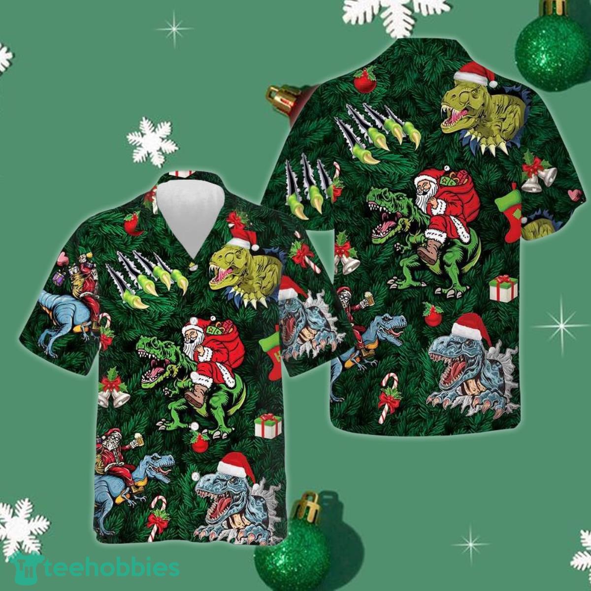 Christmas Holiday With T-Rex Hawaiian Shirt Funny Dinosaur Shirt Gifts For Xmas Product Photo 1