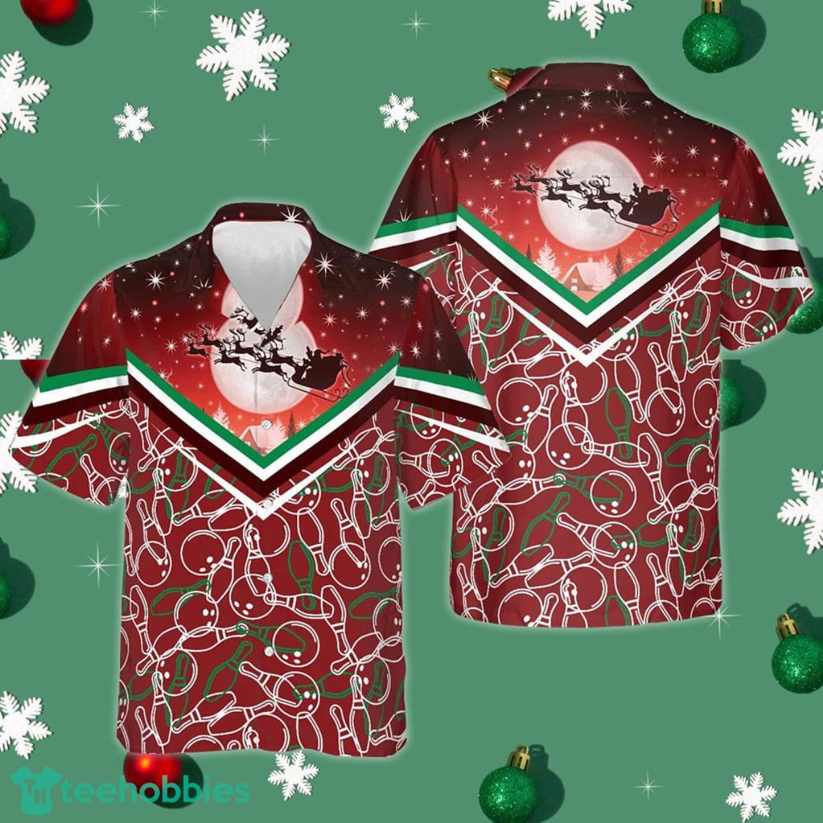 Christmas Night With Bowling Hawaiian Shirt Cool Button Up Shirt Gifts For Bowler Men's Product Photo 1