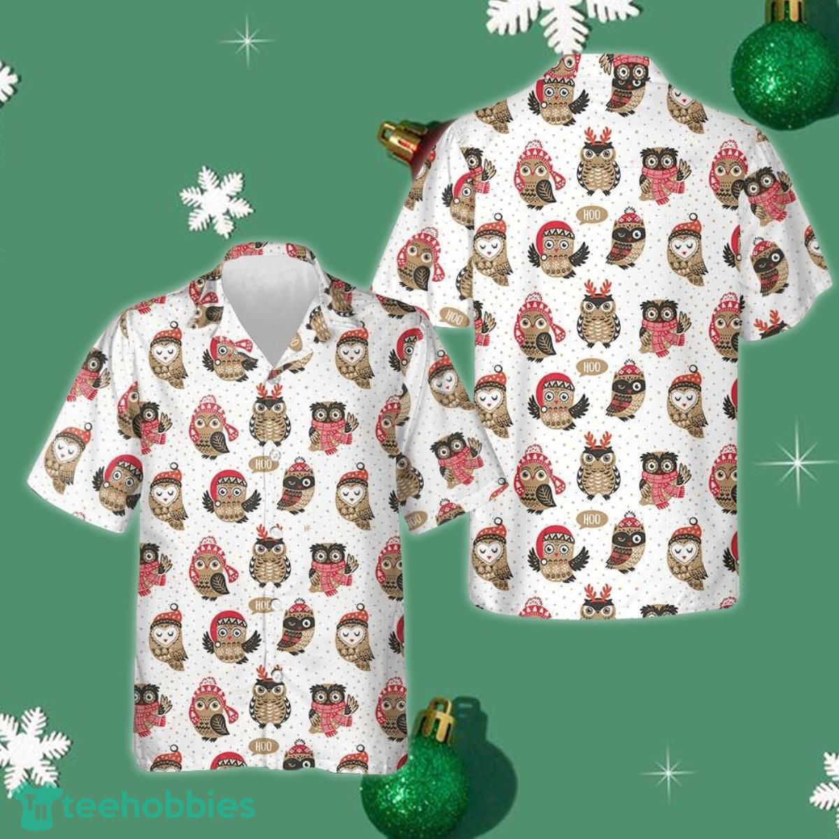 Christmas Owl With Knitted Hat Hawaiian Shirt Cute Christmas Shirt Gifts For Him Product Photo 1