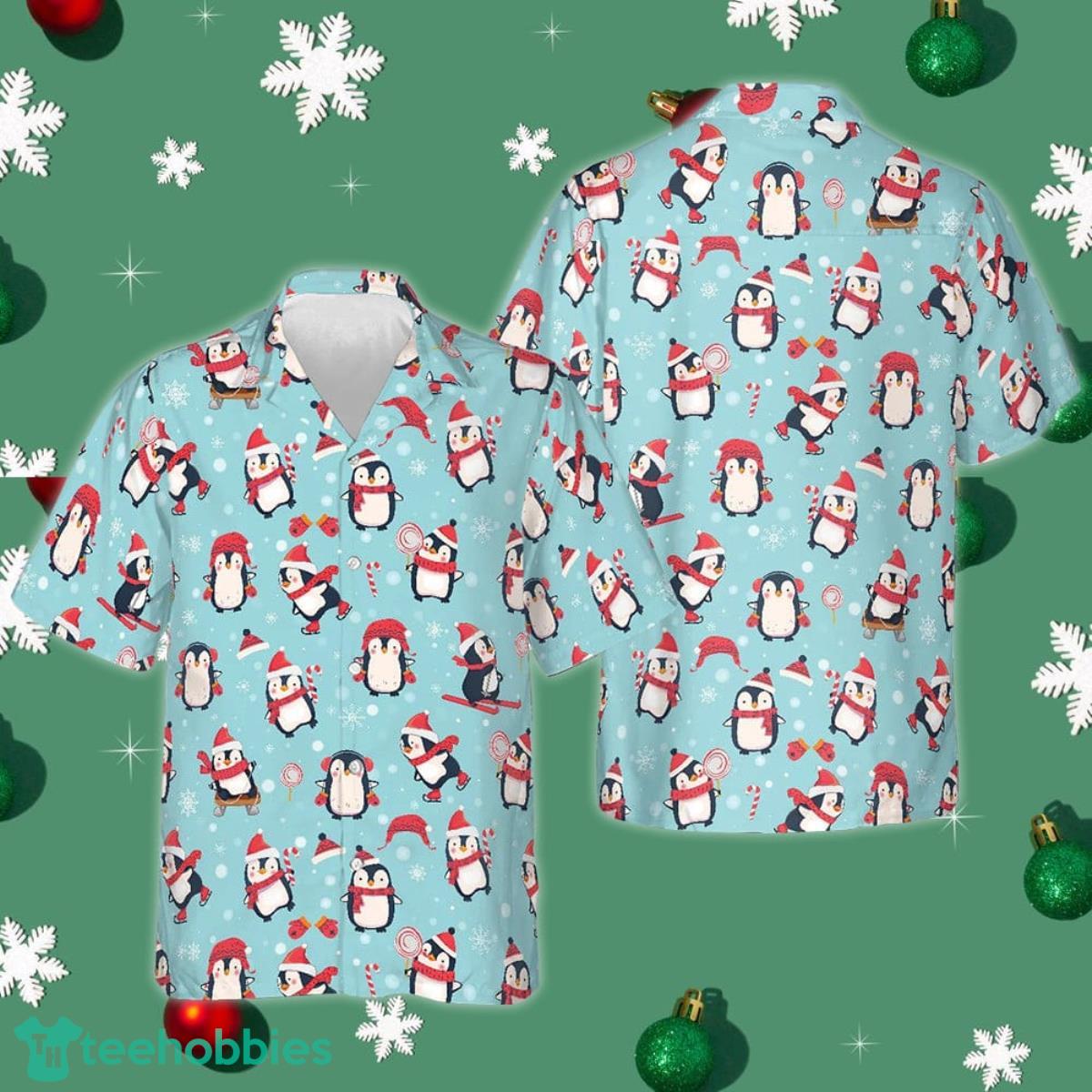 Christmas Penguins Hawaiian Shirt Men's Button Down Shirts For Summer Cute Gifts For Xmas Product Photo 1