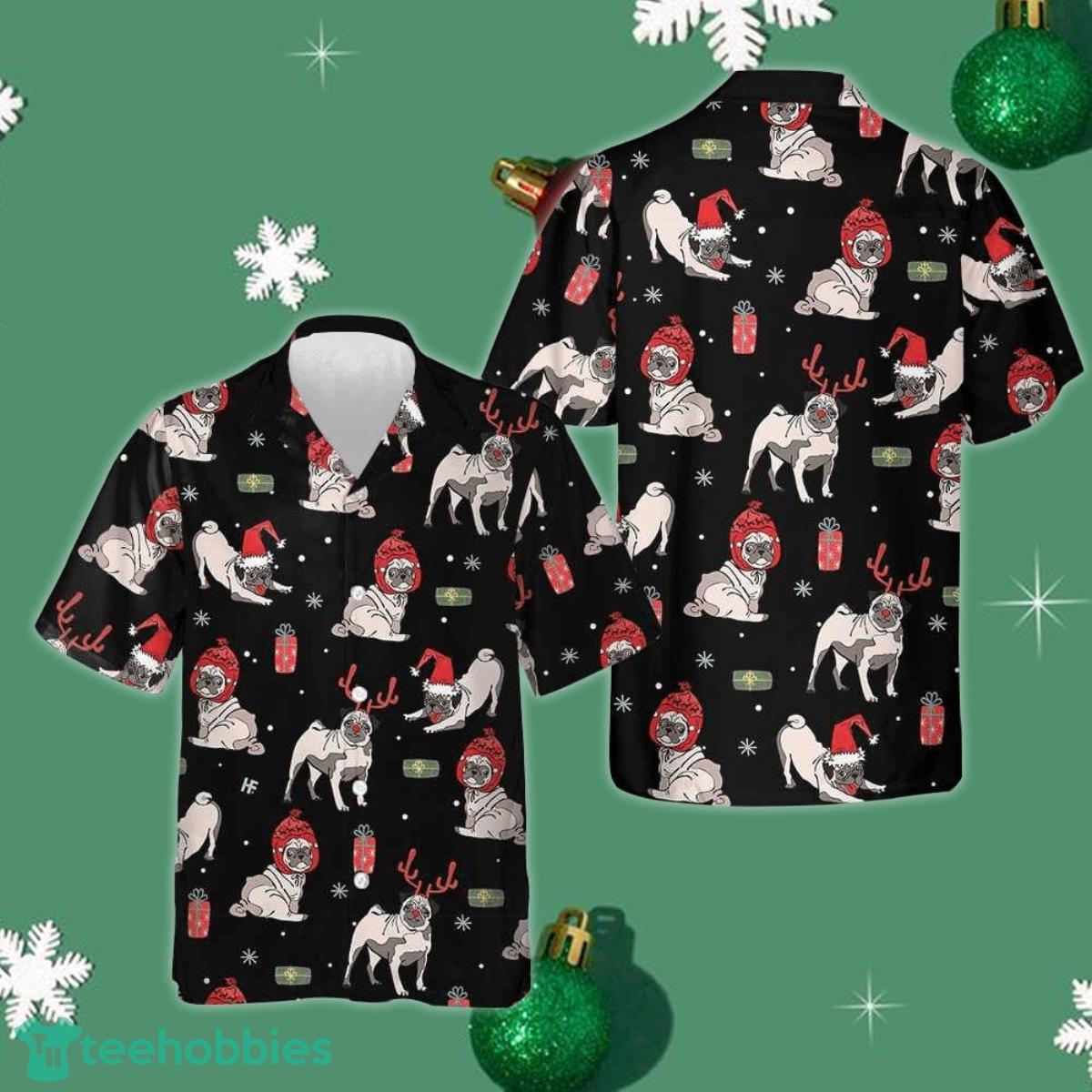 Christmas Pug Dog Hawaiian Shirt Cute Funny Button Up Shirt Gifts For Pug Lovers Product Photo 1