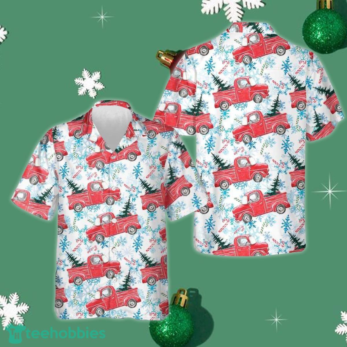 Christmas Red Retro Truck With Candy Cane Hawaiian Shirt Best Summer Shirts For Guys Product Photo 1