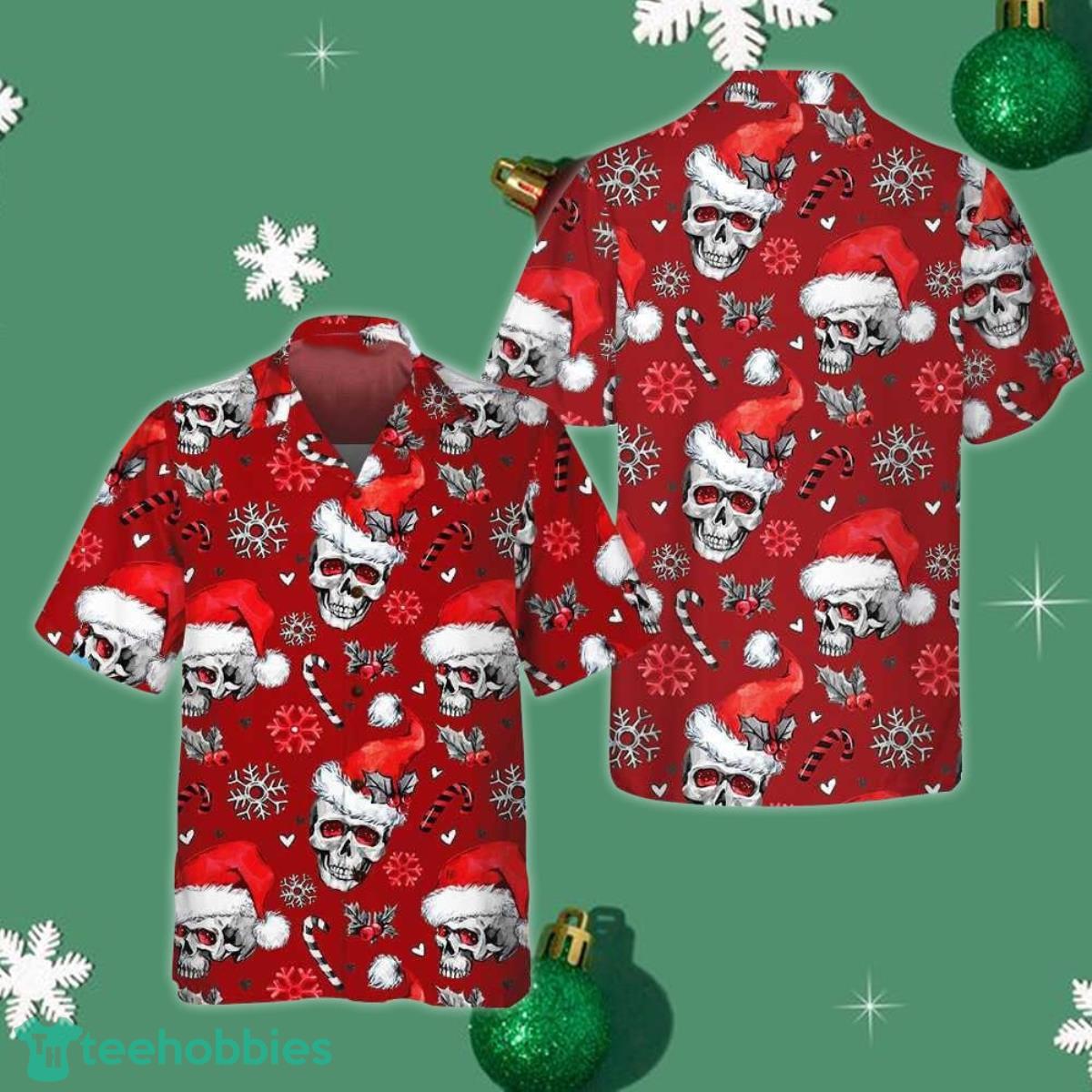 Christmas Skulls With Candy Canes Red Shirt Mens Christmas Button Down Gifts For Son Product Photo 1