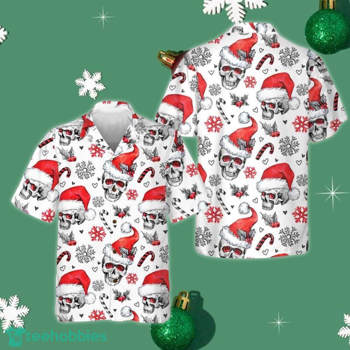 Christmas Skulls With Candy Canes White Shirt Mens Christmas Button Down Shirts Gifts Product Photo 1