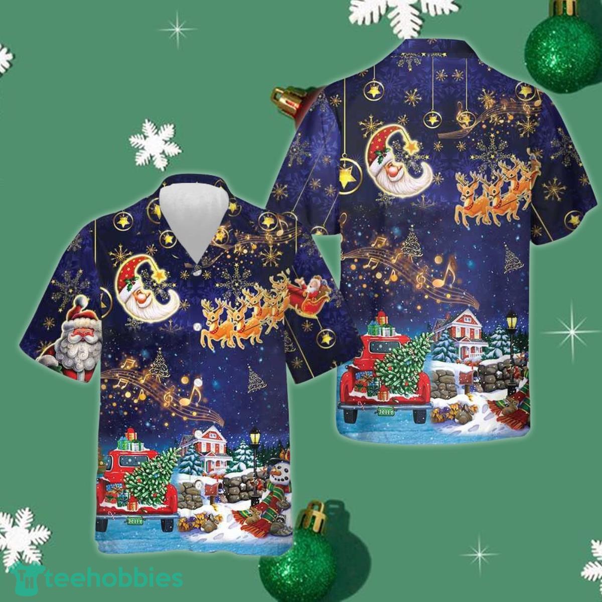 Christmas Sky Santa Clause With Reindeer Hawaiian Shirt Funny Xmas Shirt Gifts For Sibling Product Photo 1