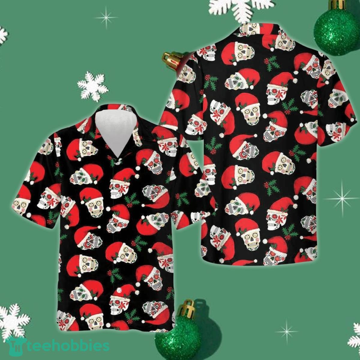 Christmas Sugar Skull Seamless Pattern Hawaiian Shirt Funny Santa Shirt Gifts For Son Product Photo 1