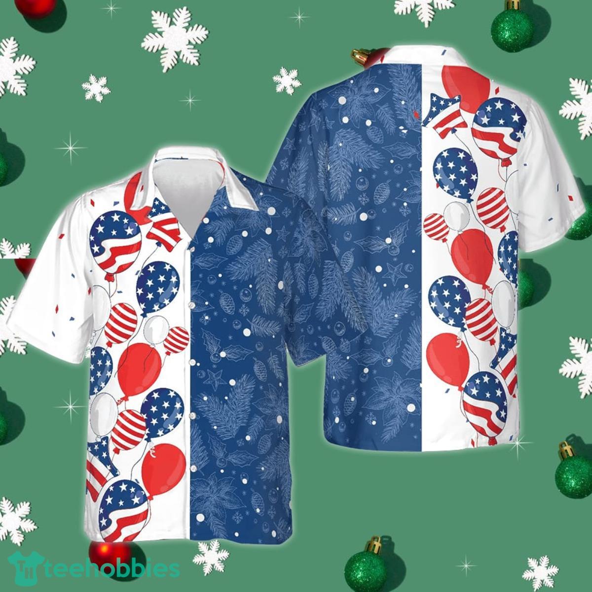 Christmas USA Balloons Pattern Hawaiian Shirt Men's Button Down Vacation Shirts Gifts For Xmas Product Photo 1