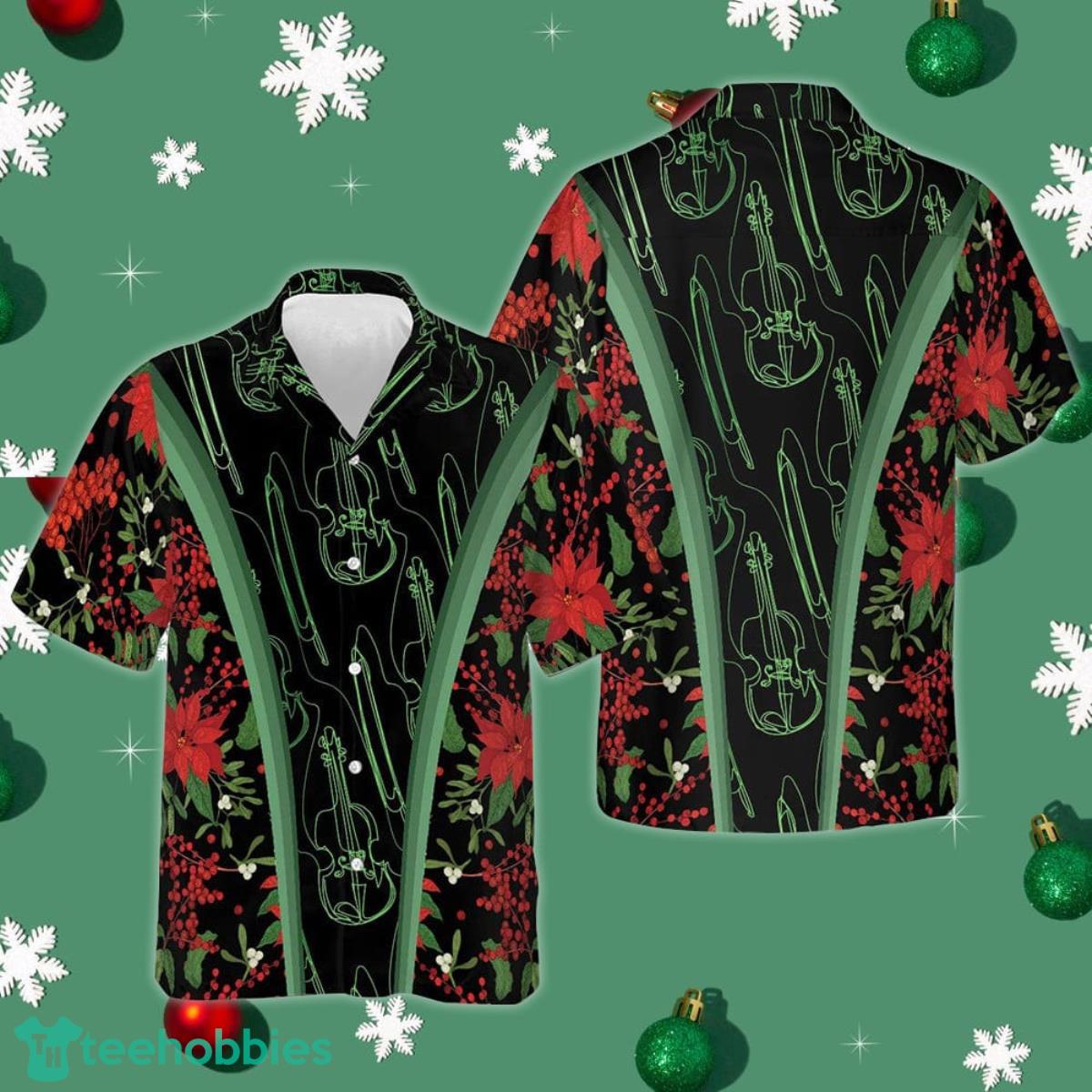 Christmas Violin Music Hawaiian Shirt Cool Button Up Shirt Gifts For Violin Players Product Photo 1