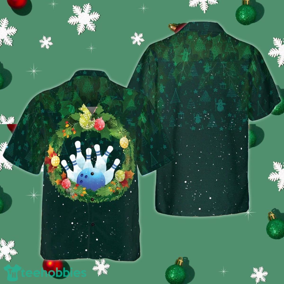 Christmas Wreath Bowling Hawaiian Shirt Button Down Shirt Short Sleeve Gifts For Bowling Lovers Product Photo 1