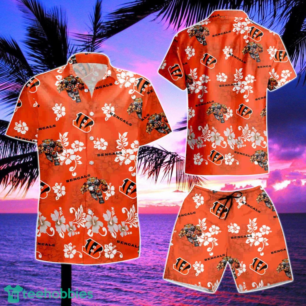 Cincinnati Bengals Hibiscus Pattern Orange Summer Hawaiian Shirt And Short Product Photo 2