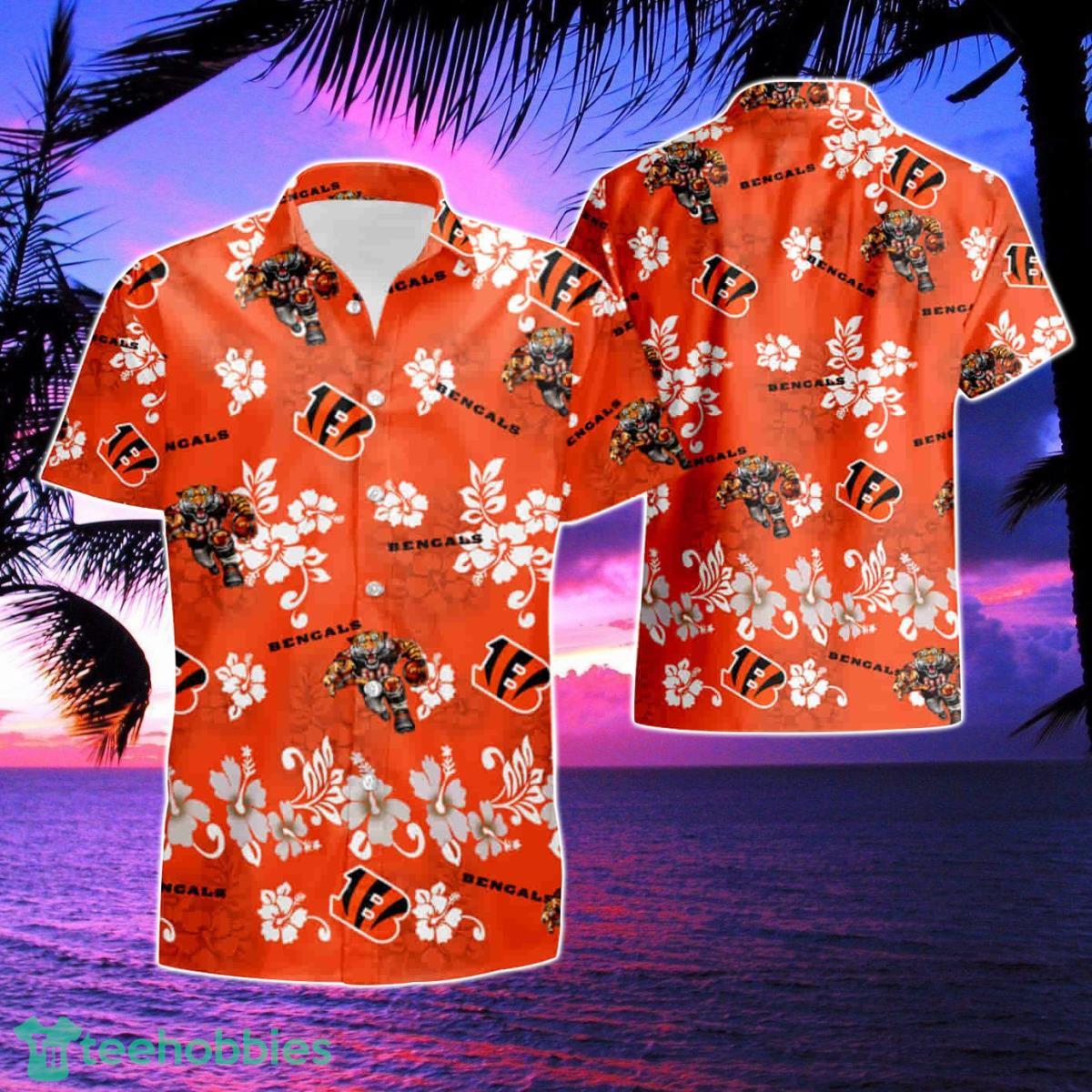 Cincinnati Bengals Hibiscus Pattern Orange Summer Hawaiian Shirt And Short Product Photo 1