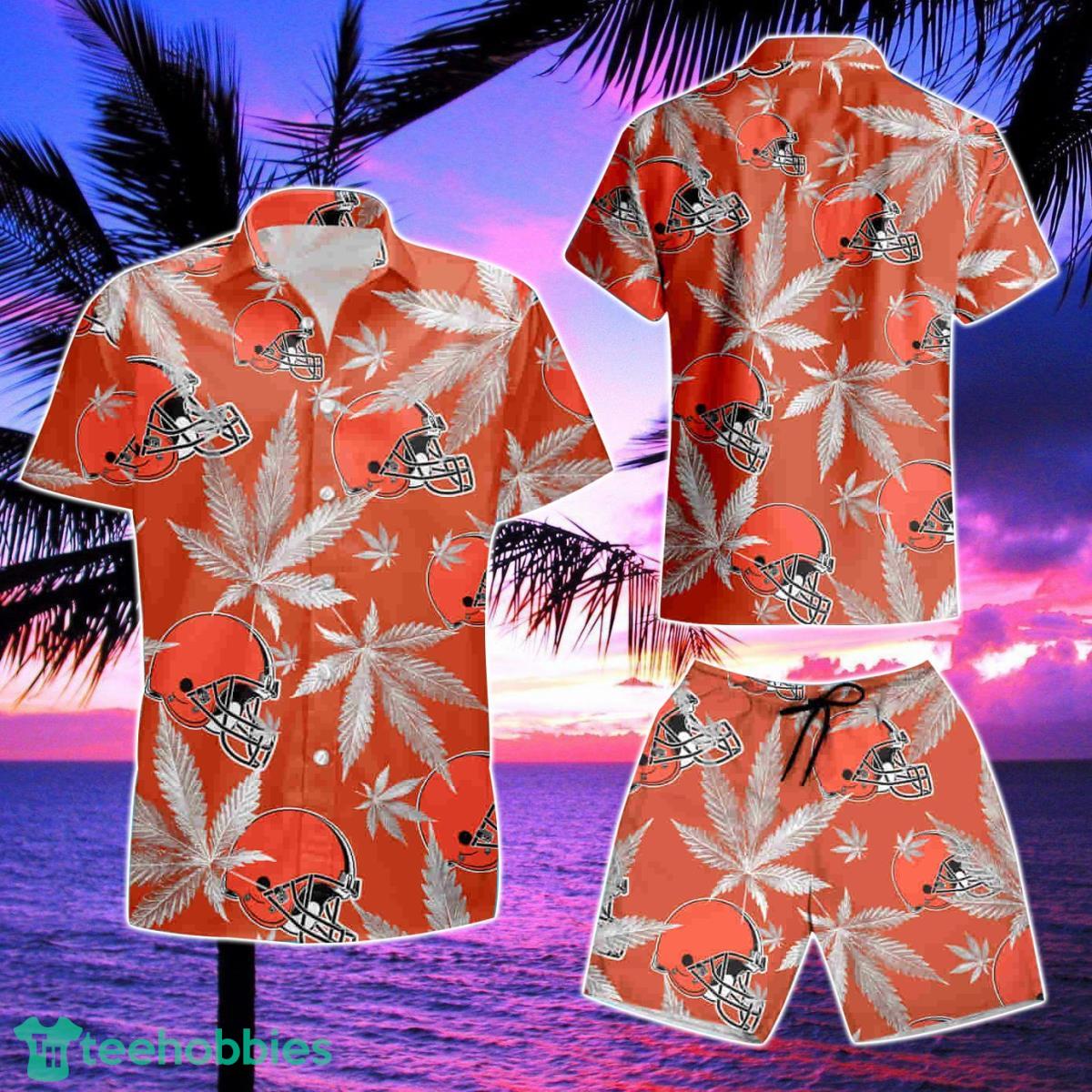 Cleveland Browns Cannabis Orange Summer Hawaiian Shirt And Short Product Photo 2