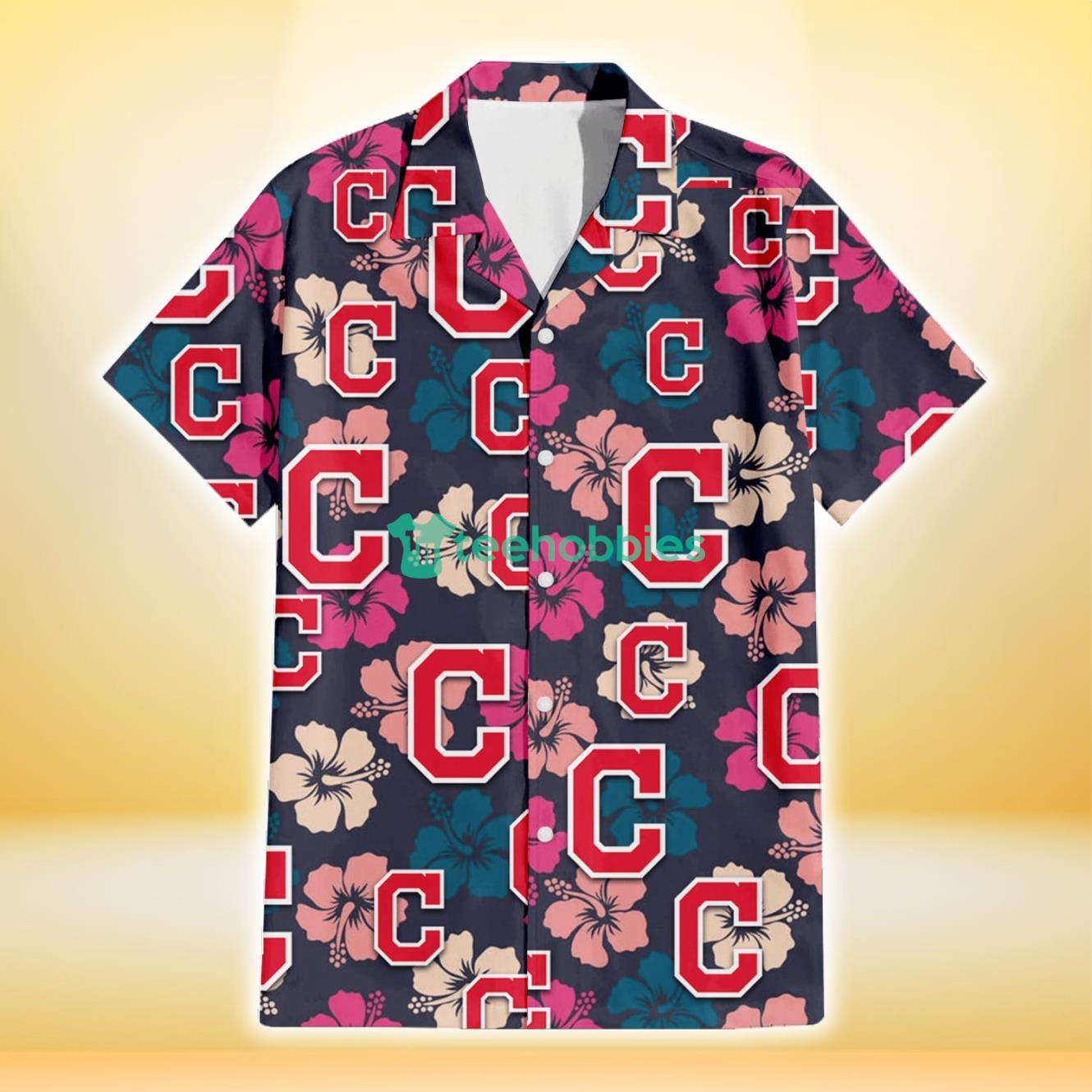 Cleveland Indians Colorful Hibiscus Black Background 3D Hawaiian Shirt Gift For Fans Product Photo 2