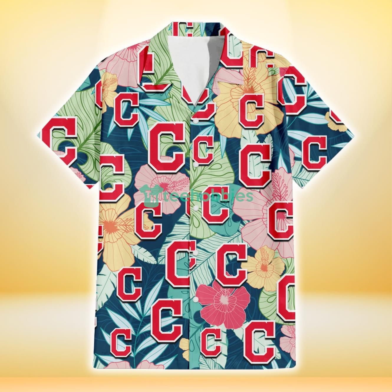Cleveland Indians Colorful Sketch Hibiscus Dark Green Background 3D Hawaiian Shirt Gift For Fans Product Photo 2