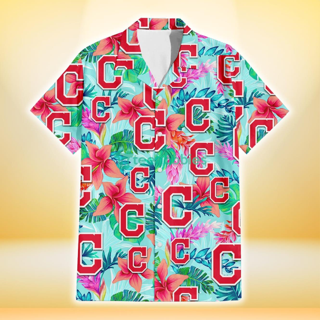 Cleveland Indians Coral Porcelain Flower Violet Orchid Light Blue Background 3D Hawaiian Shirt Gift For Fans Product Photo 2