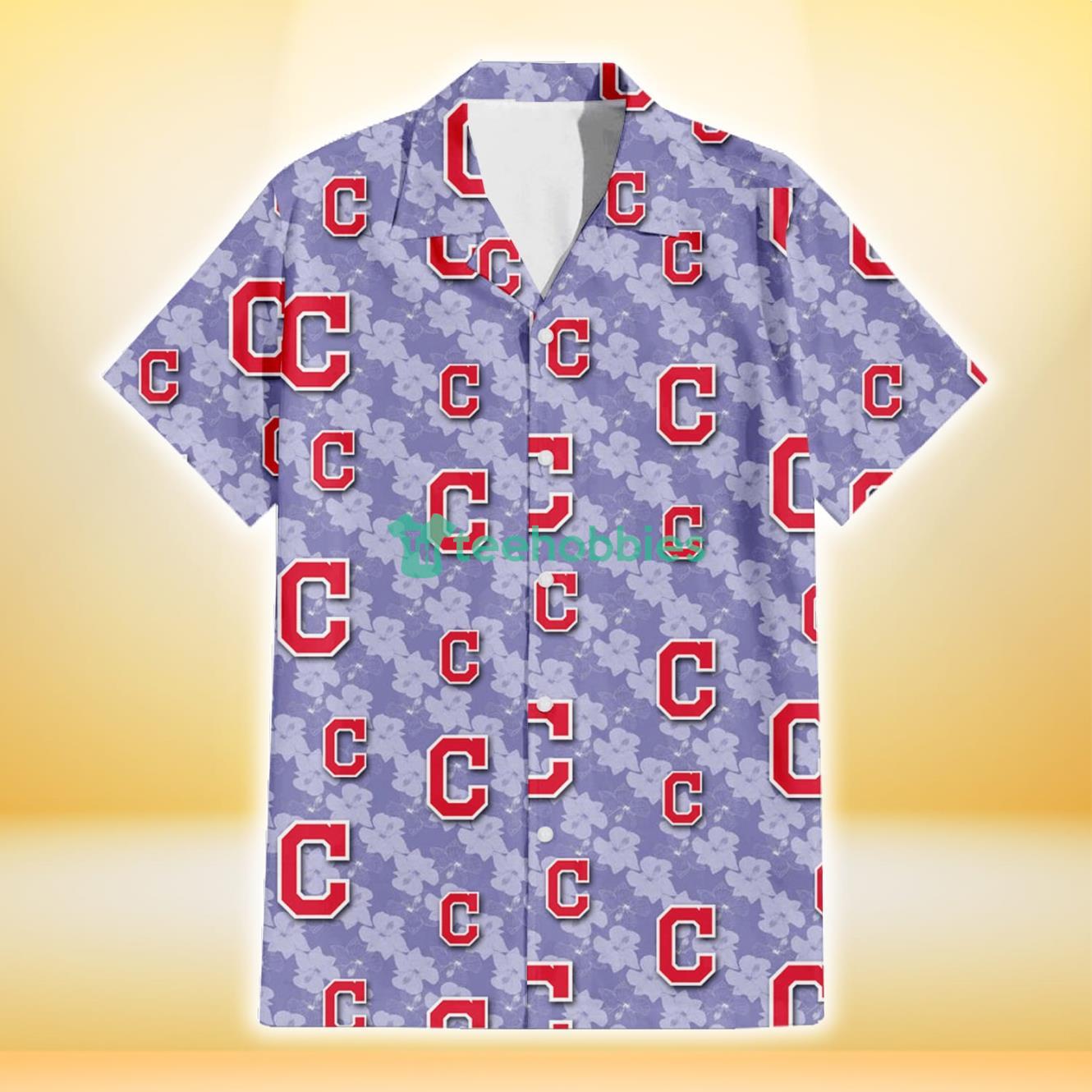 Cleveland Indians Light Purple Hibiscus Pattern Stripe Powder Purple 3D Hawaiian Shirt Gift For Fans Product Photo 2