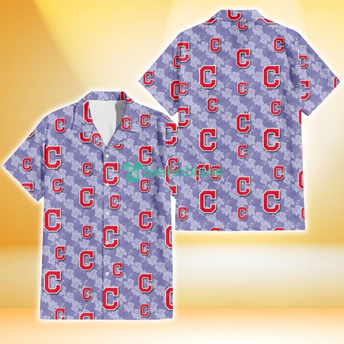Cleveland Indians Light Purple Hibiscus Pattern Stripe Powder Purple 3D Hawaiian Shirt Gift For Fans Product Photo 1