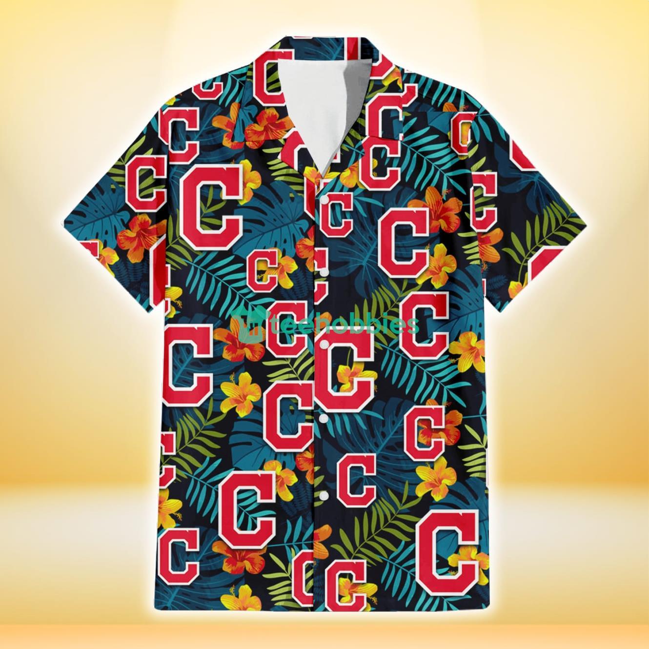 Cleveland Indians Orange Yellow Green Leaf Black Background 3D Hawaiian Shirt Gift For Fans Product Photo 2