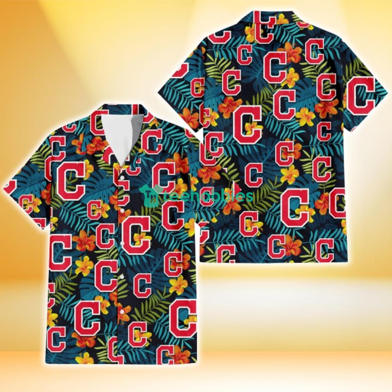 Cleveland Indians Orange Yellow Green Leaf Black Background 3D Hawaiian Shirt Gift For Fans Product Photo 1