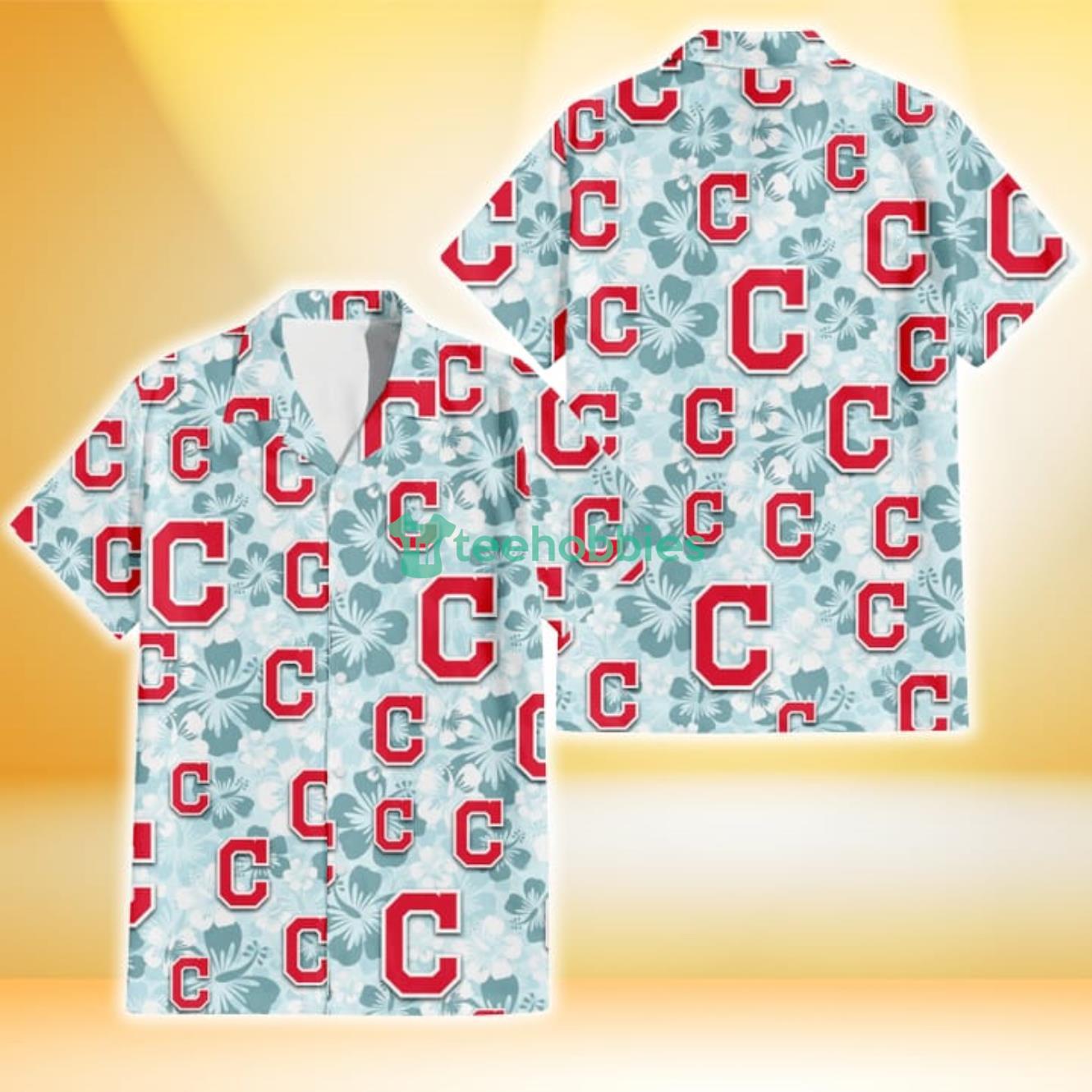 Cleveland Indians Pale Turquoise Hibiscus Light Cyan Background 3D Hawaiian Shirt Gift For Fans Product Photo 1