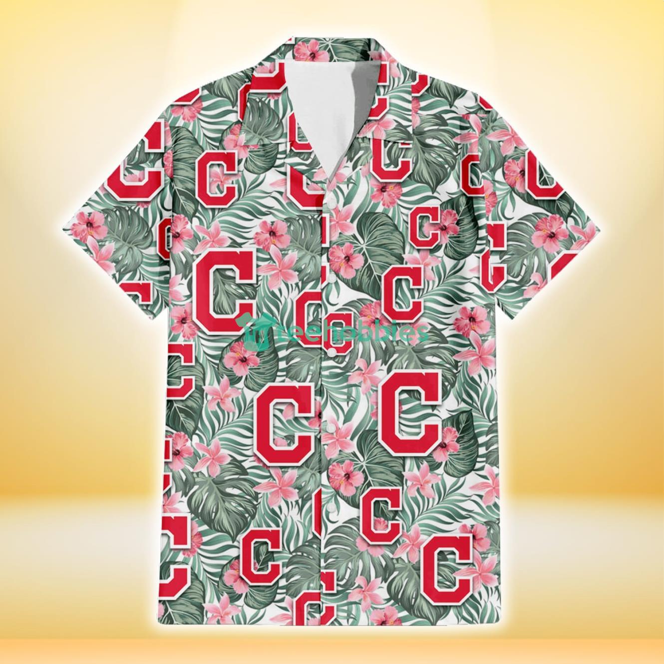 Cleveland Indians Pink Hibiscus Porcelain Flower Tropical Leaf White Background 3D Hawaiian Shirt Gift For Fans Product Photo 2
