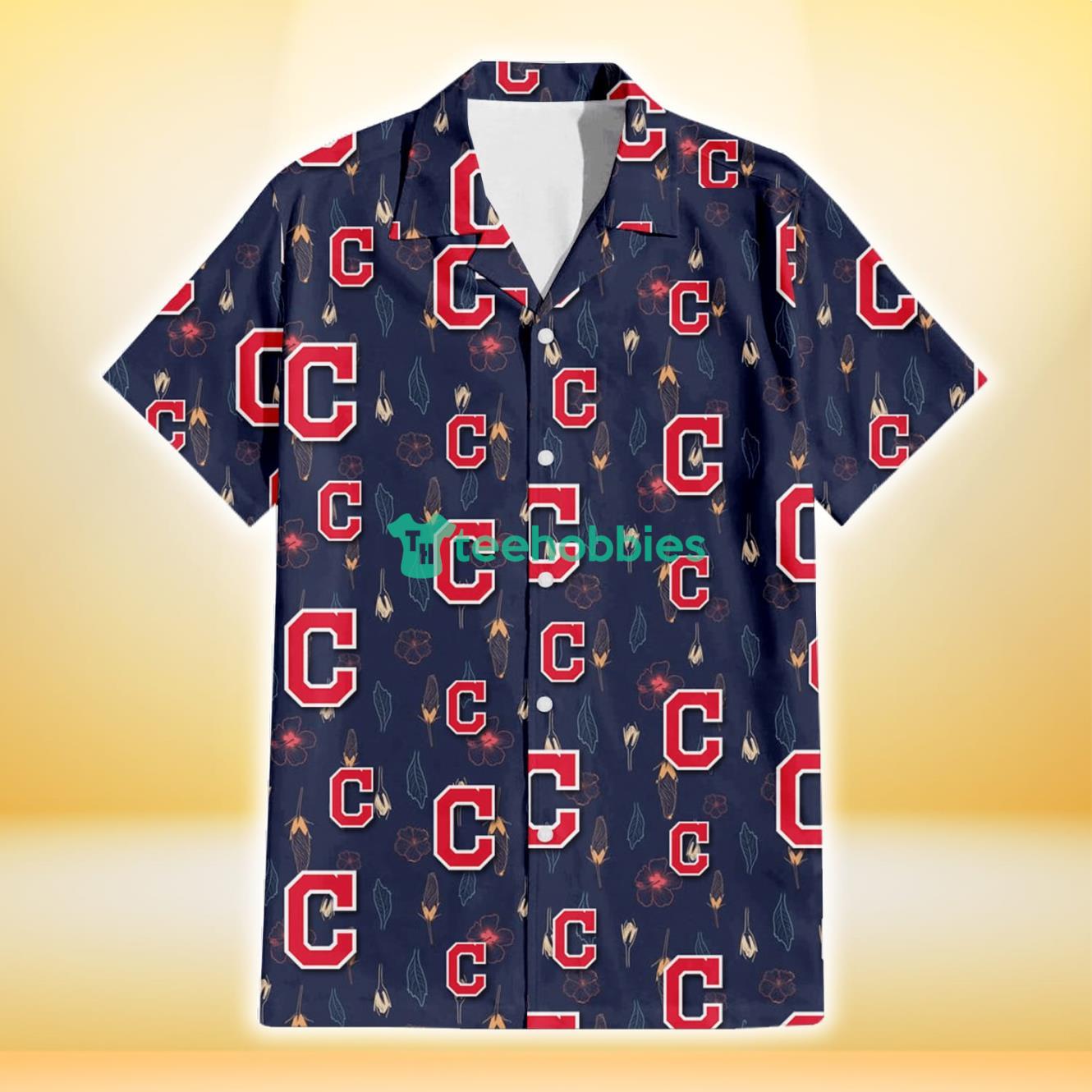 Cleveland Indians Small Hibiscus Buds Navy Background 3D Hawaiian Shirt Gift For Fans Product Photo 2