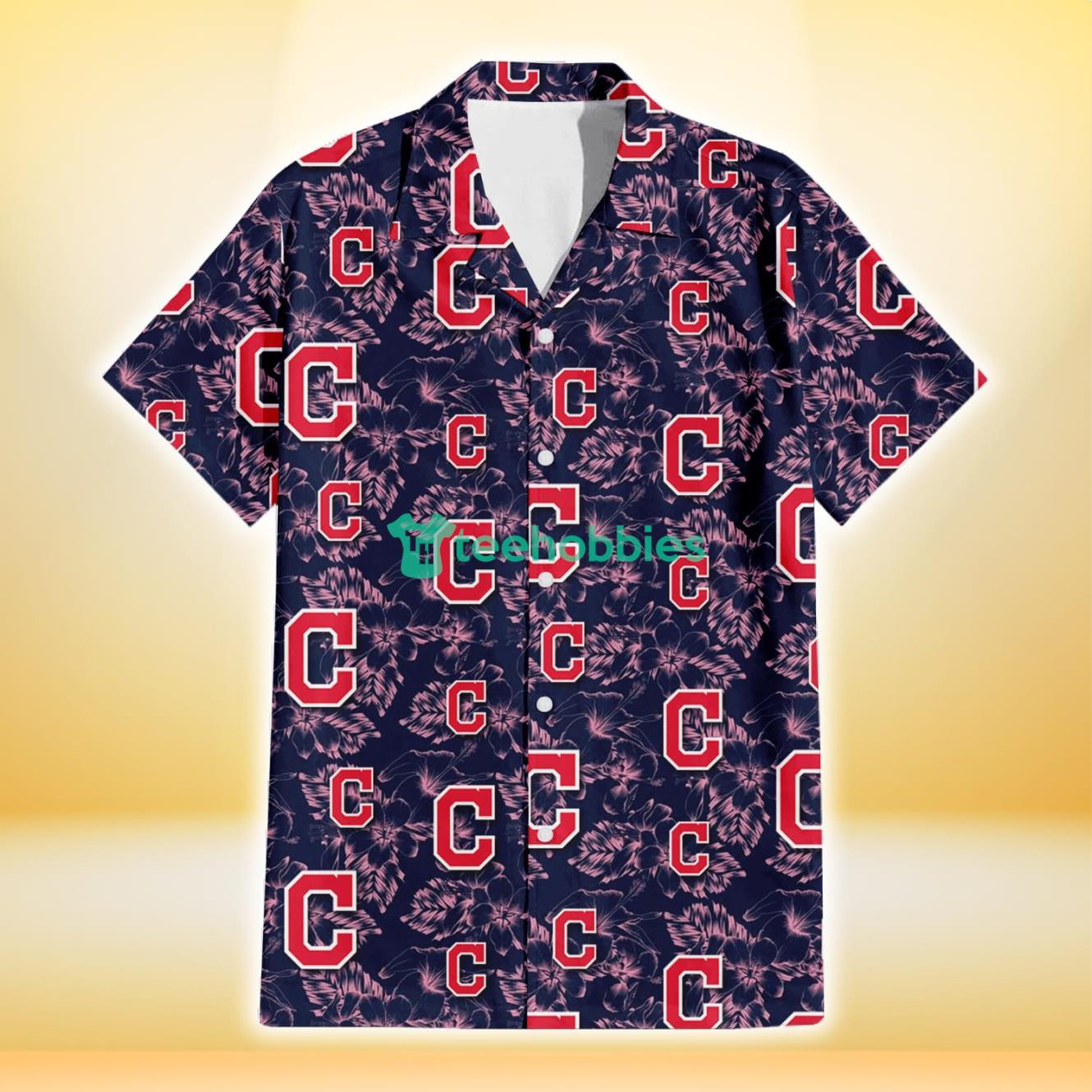 Cleveland Indians Thistle Sketch Hibiscus Dark Slate Blue Background 3D Hawaiian Shirt Gift For Fans Product Photo 2