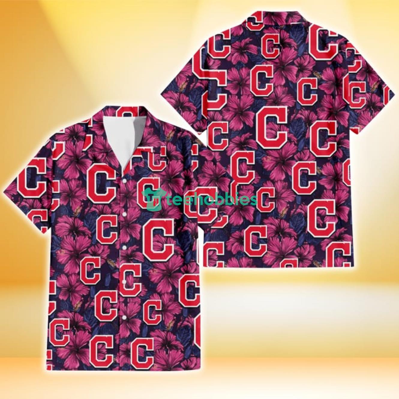 Cleveland Indians Violet Red Blue Leaf Black Background 3D Hawaiian Shirt Gift For Fans Product Photo 1