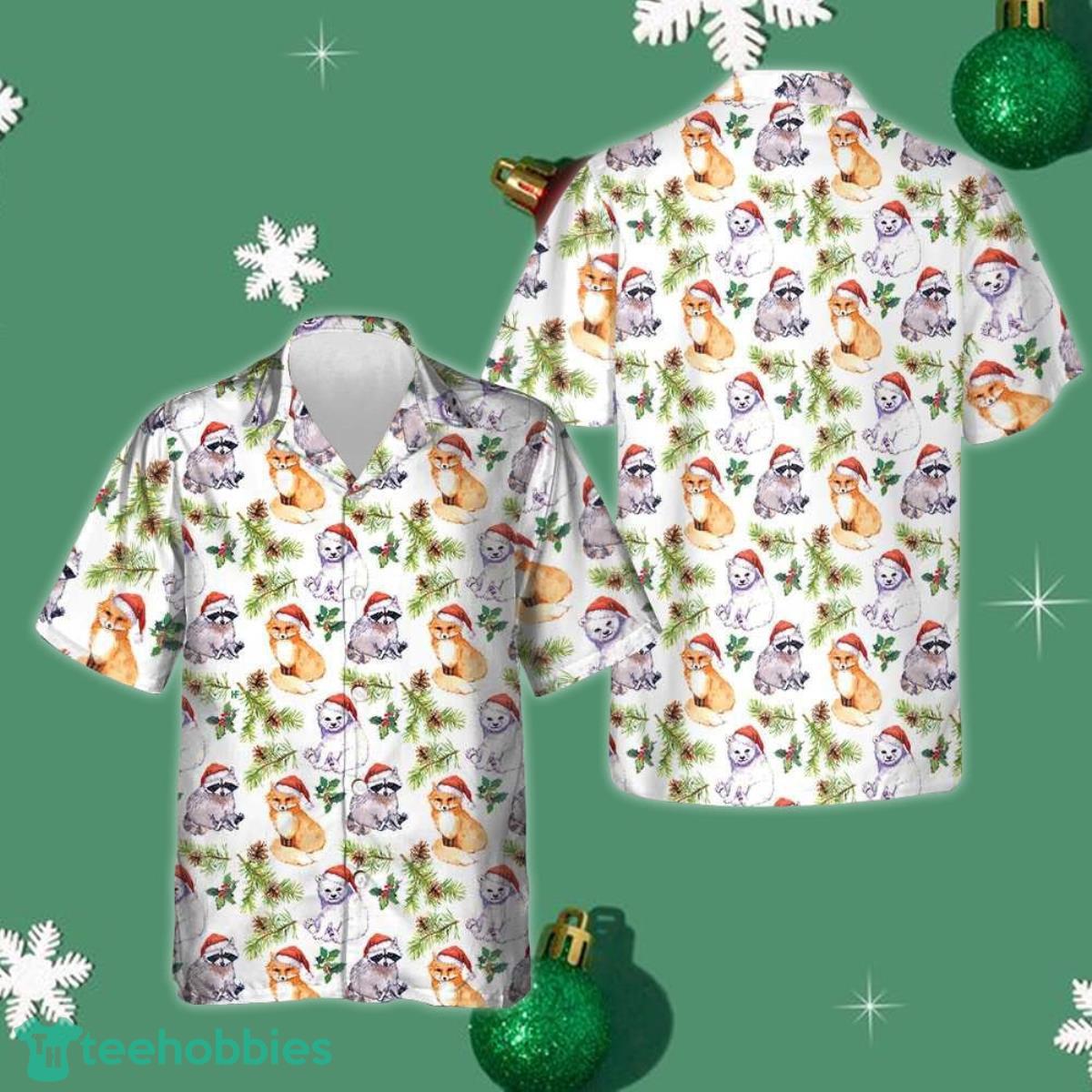 Cute Animals In Christmas Hat Hawaiian Shirt Merry Xmas Button Up Shirt Men Best Gifts Product Photo 1
