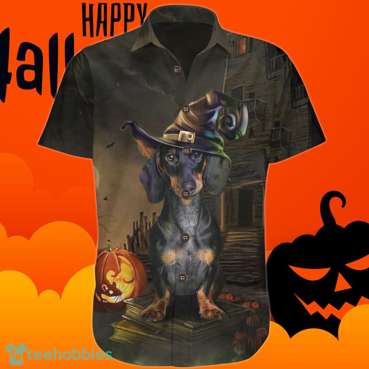 Dachshund Halloween Hawaiian Shirt Pumpkin Dog Graphic Halloween Themed Aloha Shirt Product Photo 1
