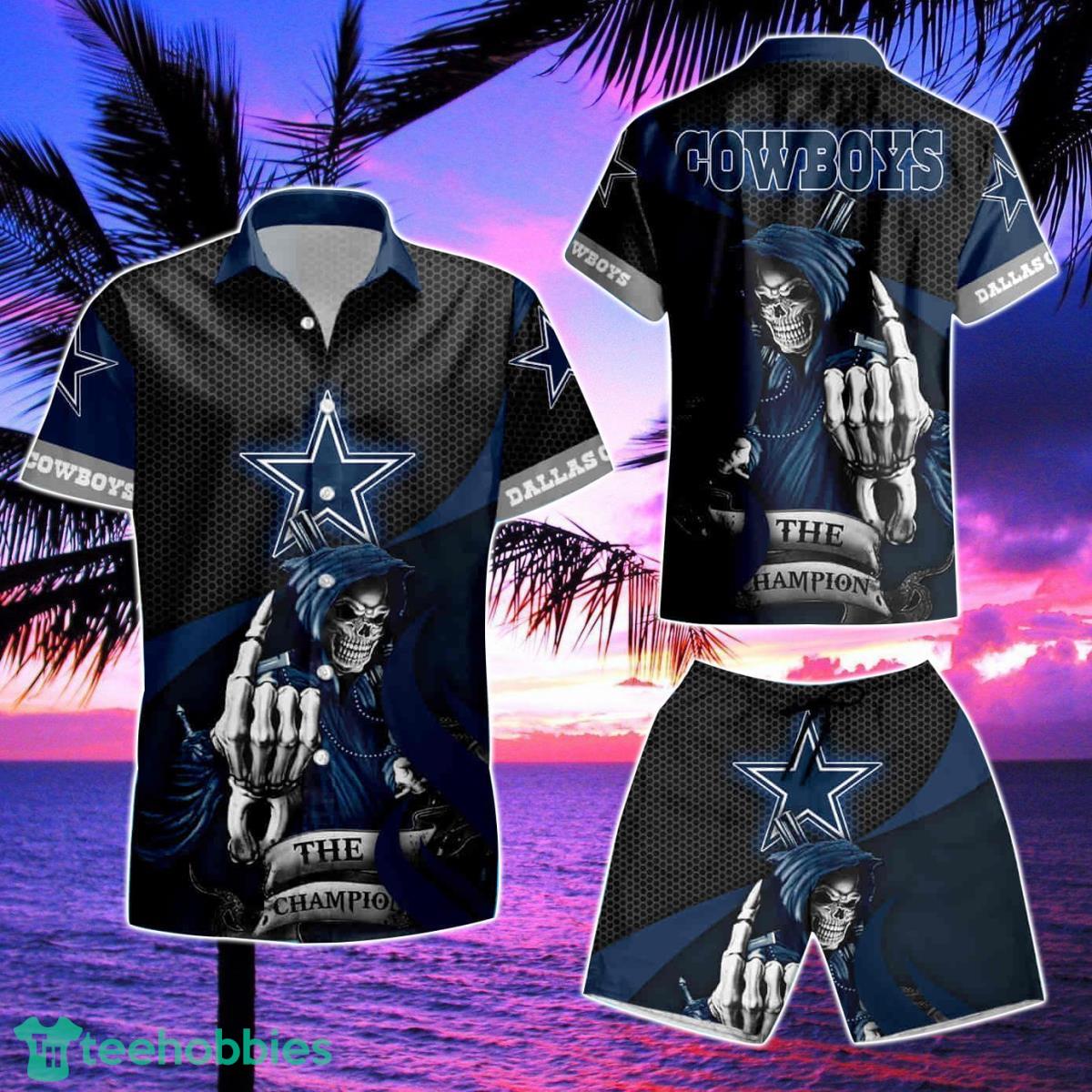 Dallas Cowboys 2 Piece Hawaiian Shirts Beach Shorts Set Casual Zip up Shirts