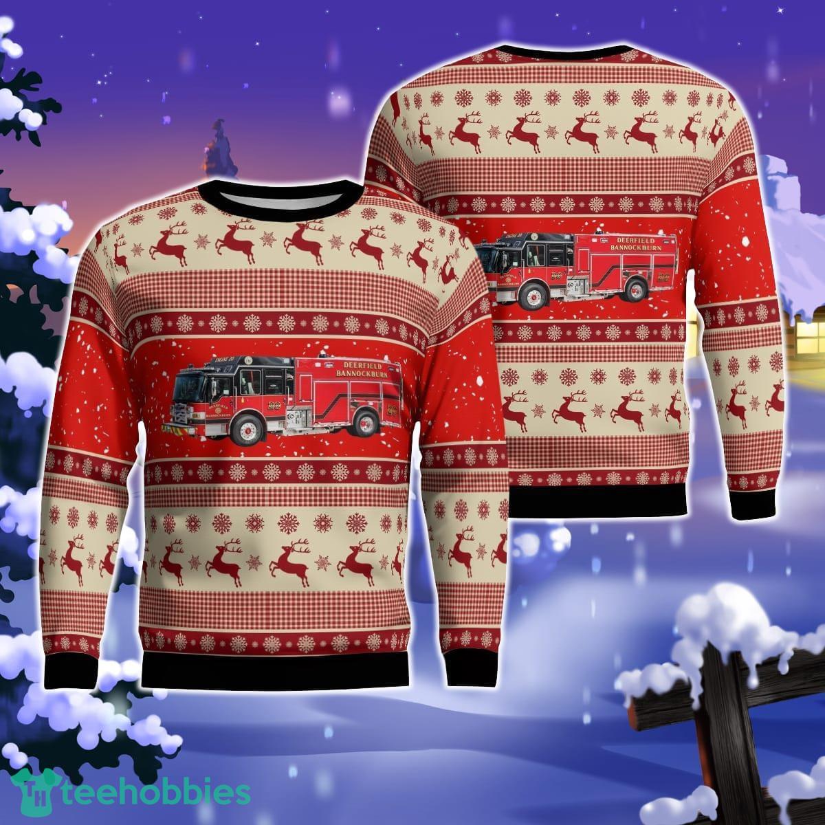 Deerfield, Illinois, Deerfield-Bannockburn Fire Department AOP Ugly Sweater Gift For Christmas Product Photo 1